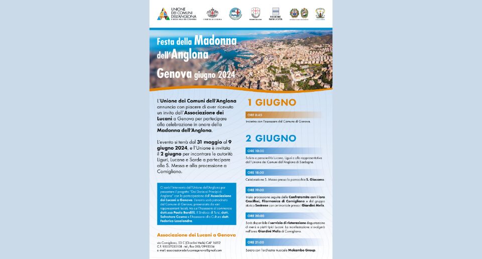 L’Unione dei Comuni dell’Anglona invitata a Genova per le celebrazioni in onore della Madonna dell’Anglona